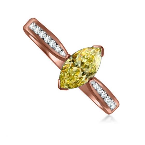 Fancy Yellow Marquise Diamond Single Halo Shoulder Set Ring
