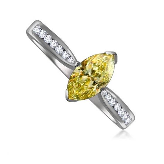 Fancy Yellow Marquise Diamond Single Halo Shoulder Set Ring