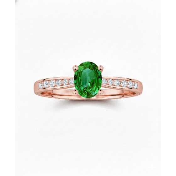 Fancy Emerald Green Oval Diamond Shoulder Set Ring