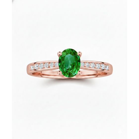 Fancy Emerald Green Oval Diamond Shoulder Set Ring