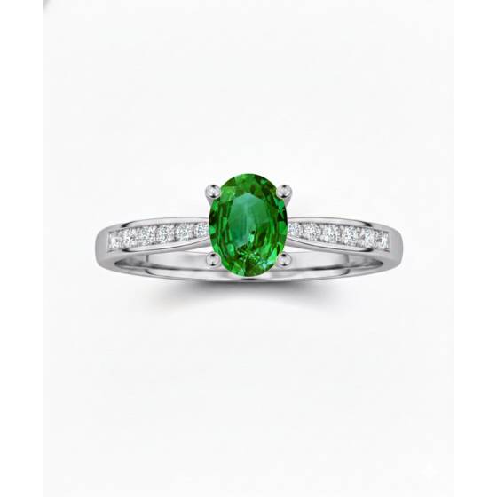 Fancy Emerald Green Oval Diamond Shoulder Set Ring