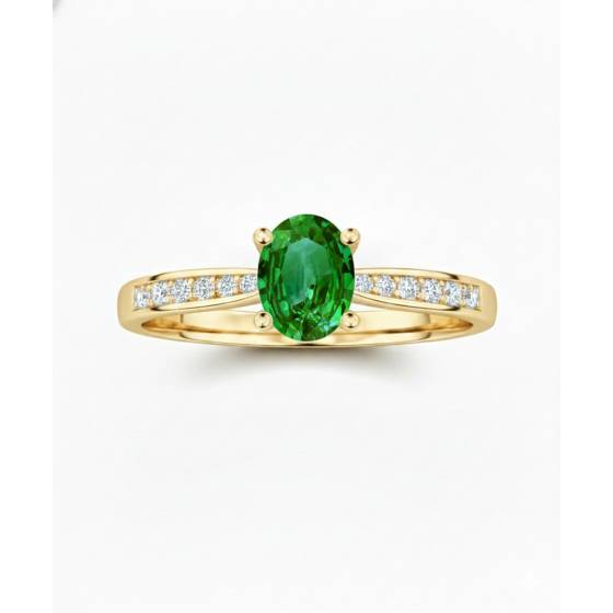 Fancy Emerald Green Oval Diamond Shoulder Set Ring