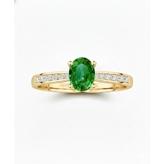 Fancy Emerald Green Oval Diamond Shoulder Set Ring