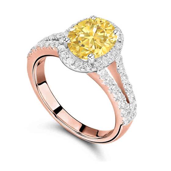 Fancy Yellow Oval Diamond Shoulder Set Ring
