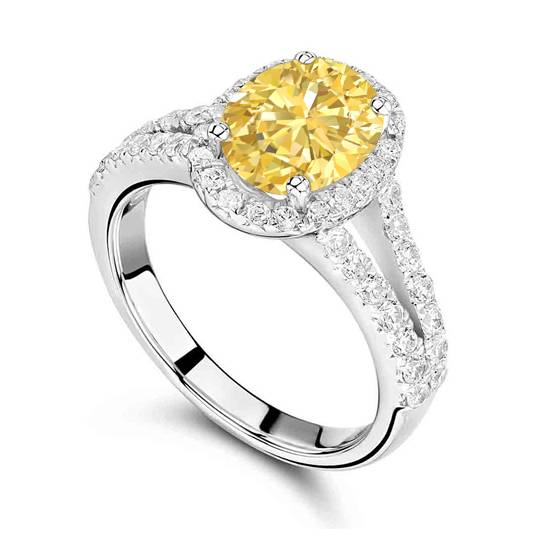 Fancy Yellow Oval Diamond Shoulder Set Ring