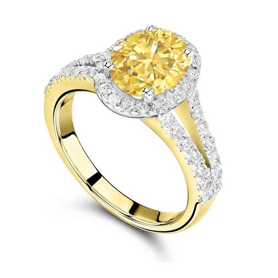 Fancy Yellow Oval Diamond Shoulder Set Ring