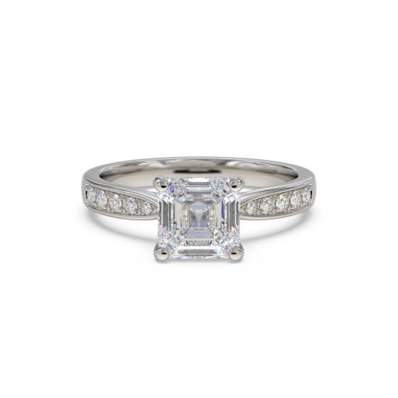 Asscher Diamond Shoulder Set Engagement Ring