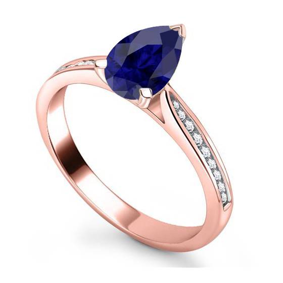 Fancy Blue Sapphire Pear Diamond Shoulder Set Ring