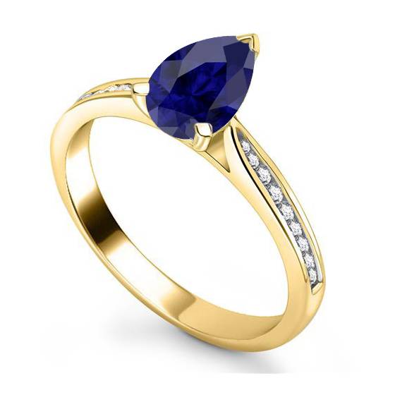 Fancy Blue Sapphire Pear Diamond Shoulder Set Ring