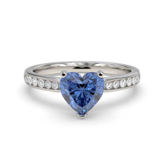 Fancy Blue Sapphire Heart Diamond Shoulder Set Ring