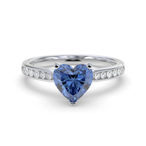 Fancy Blue Sapphire Heart Diamond Shoulder Set Ring