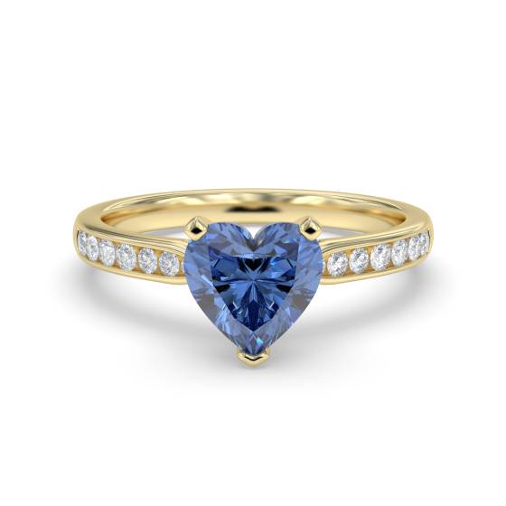 Fancy Blue Sapphire Heart Diamond Shoulder Set Ring