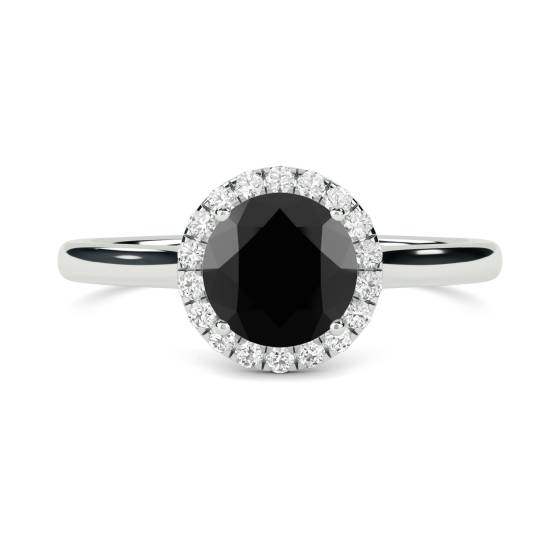 Round Black Diamond Single Halo Ring