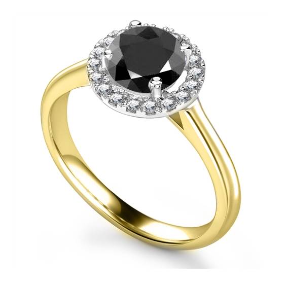 Round Black Diamond Single Halo Ring