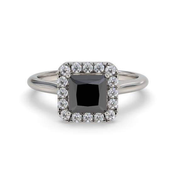 Princess Black Diamond Single Halo Ring