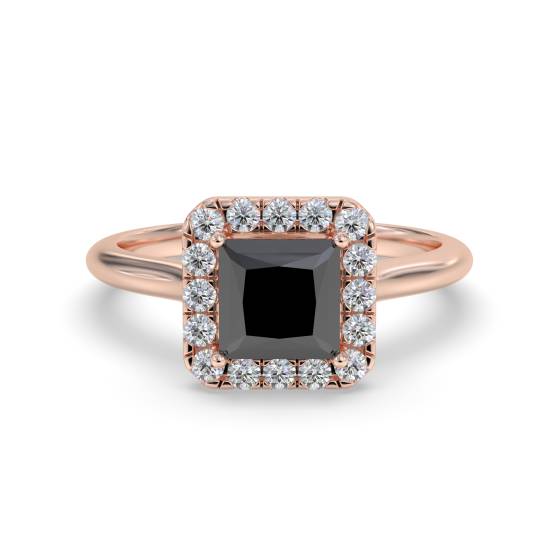 Princess Black Diamond Single Halo Ring