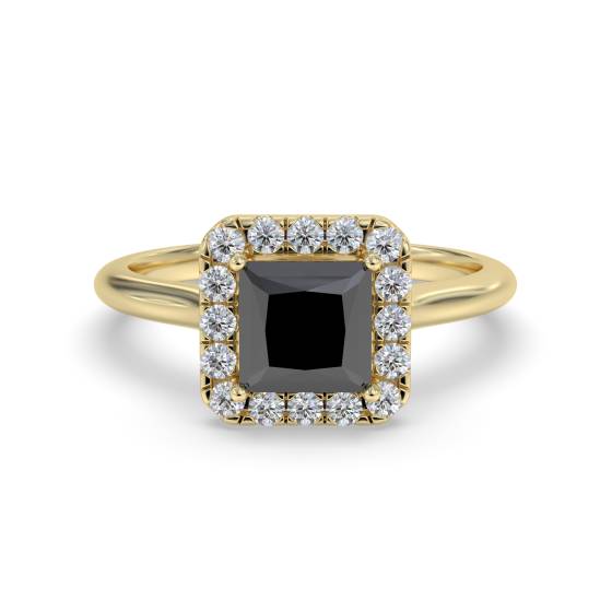 Princess Black Diamond Single Halo Ring