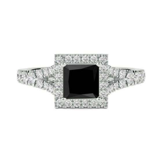 Princess Black Diamond Single Halo Shoulder Set Ring