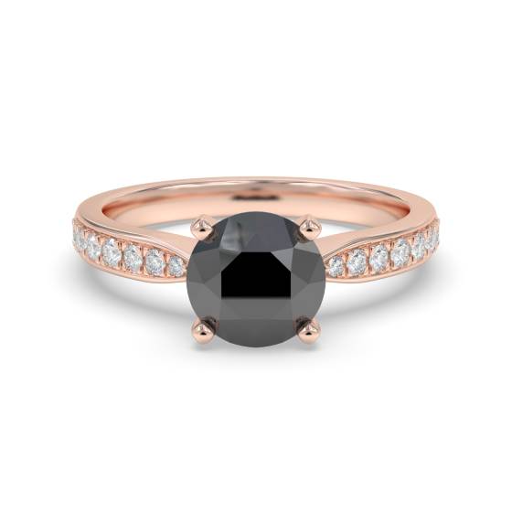 Round Black Diamond Shoulder Set Ring
