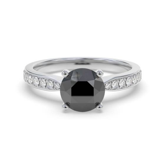 Round Black Diamond Shoulder Set Ring