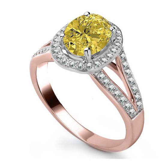 Fancy Yellow Oval Diamond Shoulder Set Halo Ring