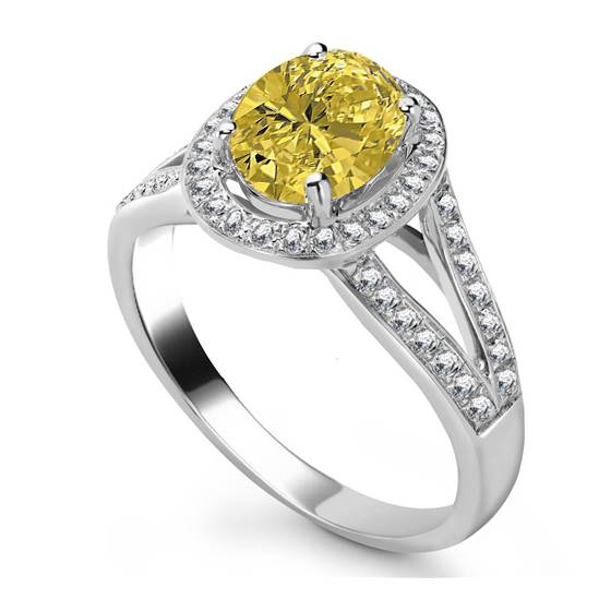 Fancy Yellow Oval Diamond Shoulder Set Halo Ring