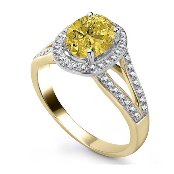 Fancy Yellow Oval Diamond Shoulder Set Halo Ring