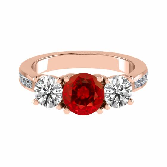 3 Stone Ruby Diamond Ring With Shoulder Diamonds