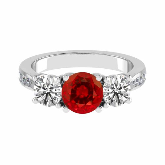3 Stone Ruby Diamond Ring With Shoulder Diamonds