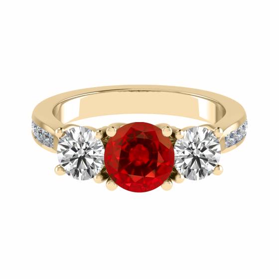 3 Stone Ruby Diamond Ring With Shoulder Diamonds