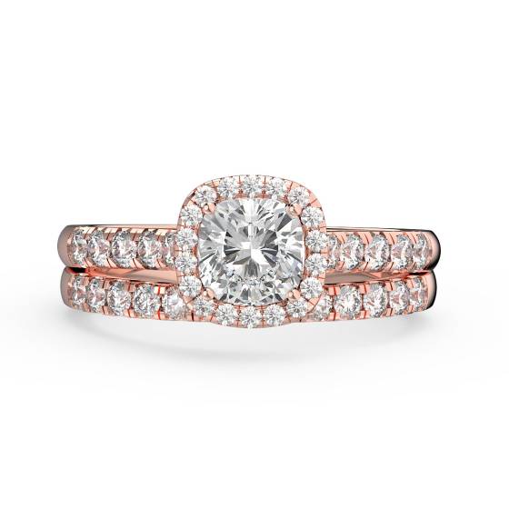 Cushion Diamond Halo Bridal Set