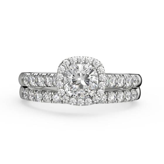 Cushion Diamond Halo Bridal Set