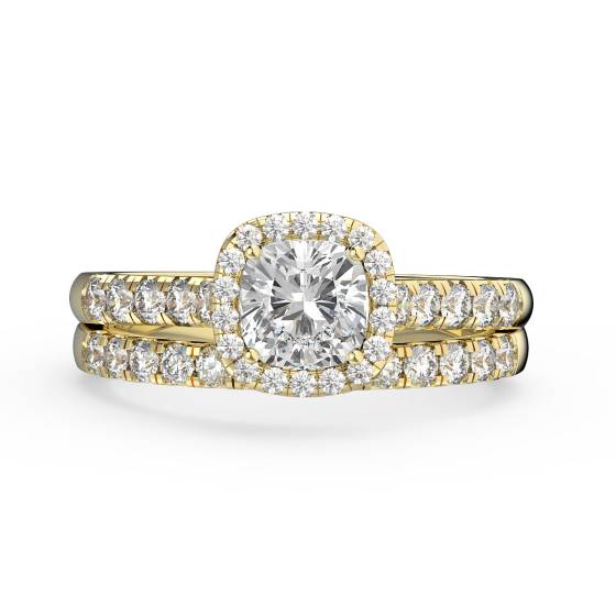 Cushion Diamond Halo Bridal Set