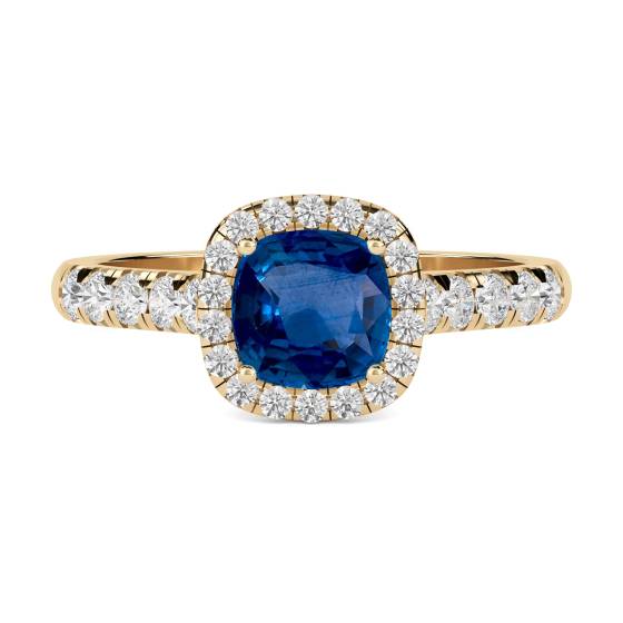 Cushion Blue Sapphire and Diamond Single Halo Shoulder Set Ring