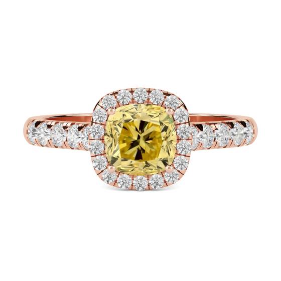 Fancy Yellow Cushion Diamond Shoulder Set Ring