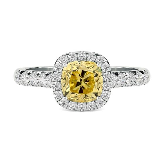 Fancy Yellow Cushion Diamond Shoulder Set Ring