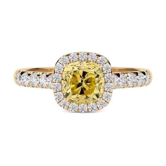Fancy Yellow Cushion Diamond Shoulder Set Ring