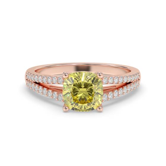 Fancy Yellow Cushion Diamond Halo Shoulder Set Ring