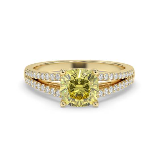 Fancy Yellow Cushion Diamond Halo Shoulder Set Ring
