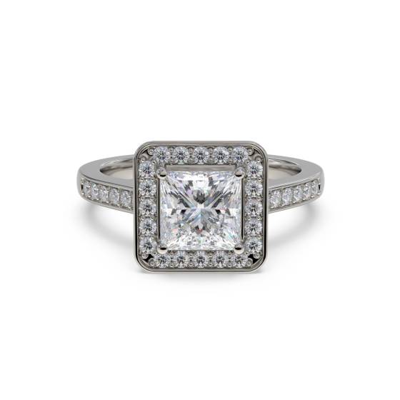 Princess and Round Diamond Bezel Set Halo Shoulder Set Ring