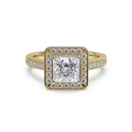 Princess and Round Diamond Bezel Set Halo Shoulder Set Ring