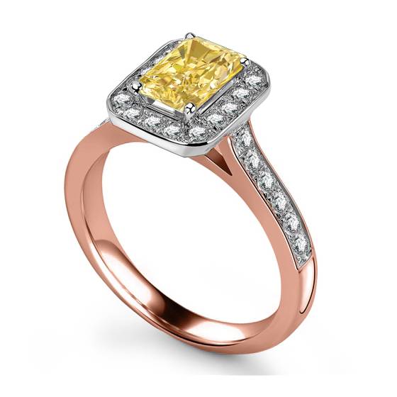 Fancy Yellow Radiant Diamond Halo Shoulder Set Ring