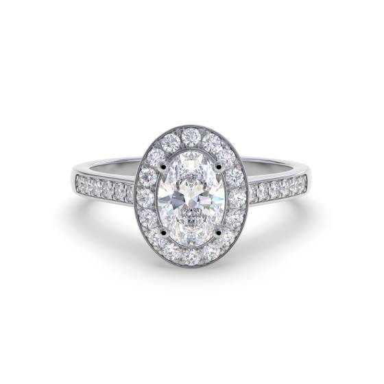 Oval Diamond Single Halo Shoulder Set Ring