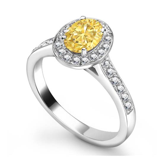 Fancy Yellow Oval Diamond Halo Shoulder Set Ring