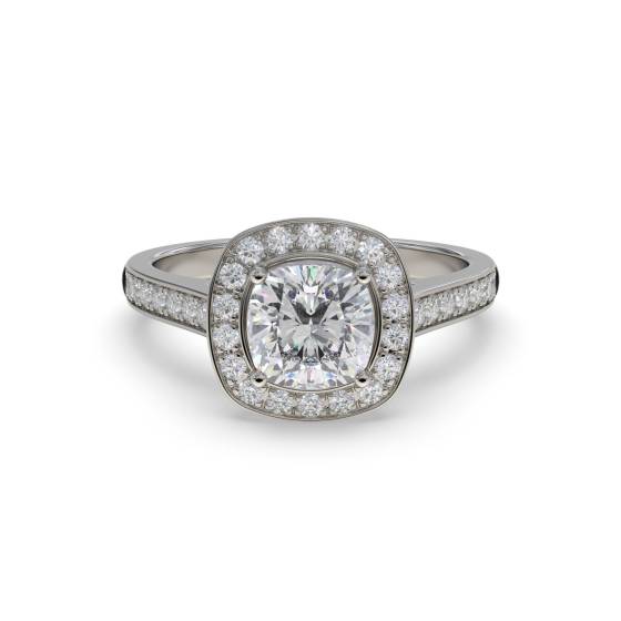 Cushion Diamond Single Halo Shoulder Set Ring