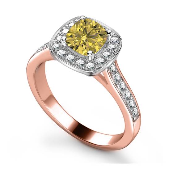 Fancy Yellow Cushion Diamond Shoulder Set Ring