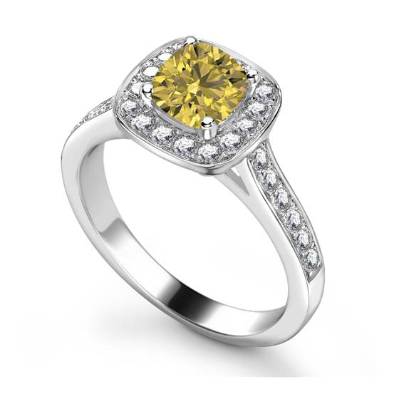 Fancy Yellow Cushion Diamond Shoulder Set Ring