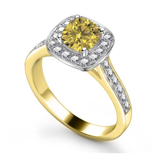 Fancy Yellow Cushion Diamond Shoulder Set Ring