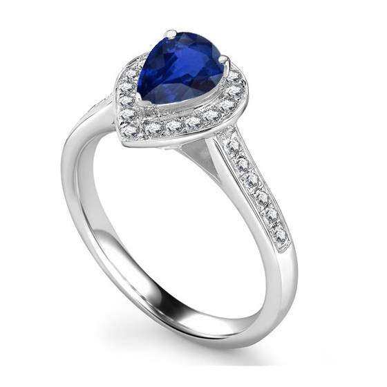 Pear Blue Sapphire and Diamond Halo Ring