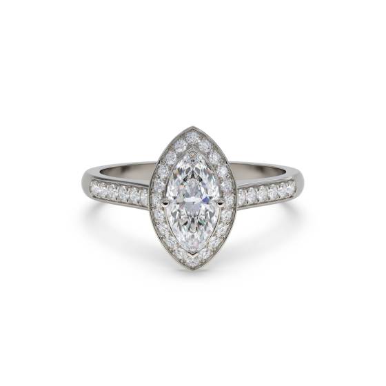 Marquise Diamond Bezel Set Single Halo Shoulder Set Ring